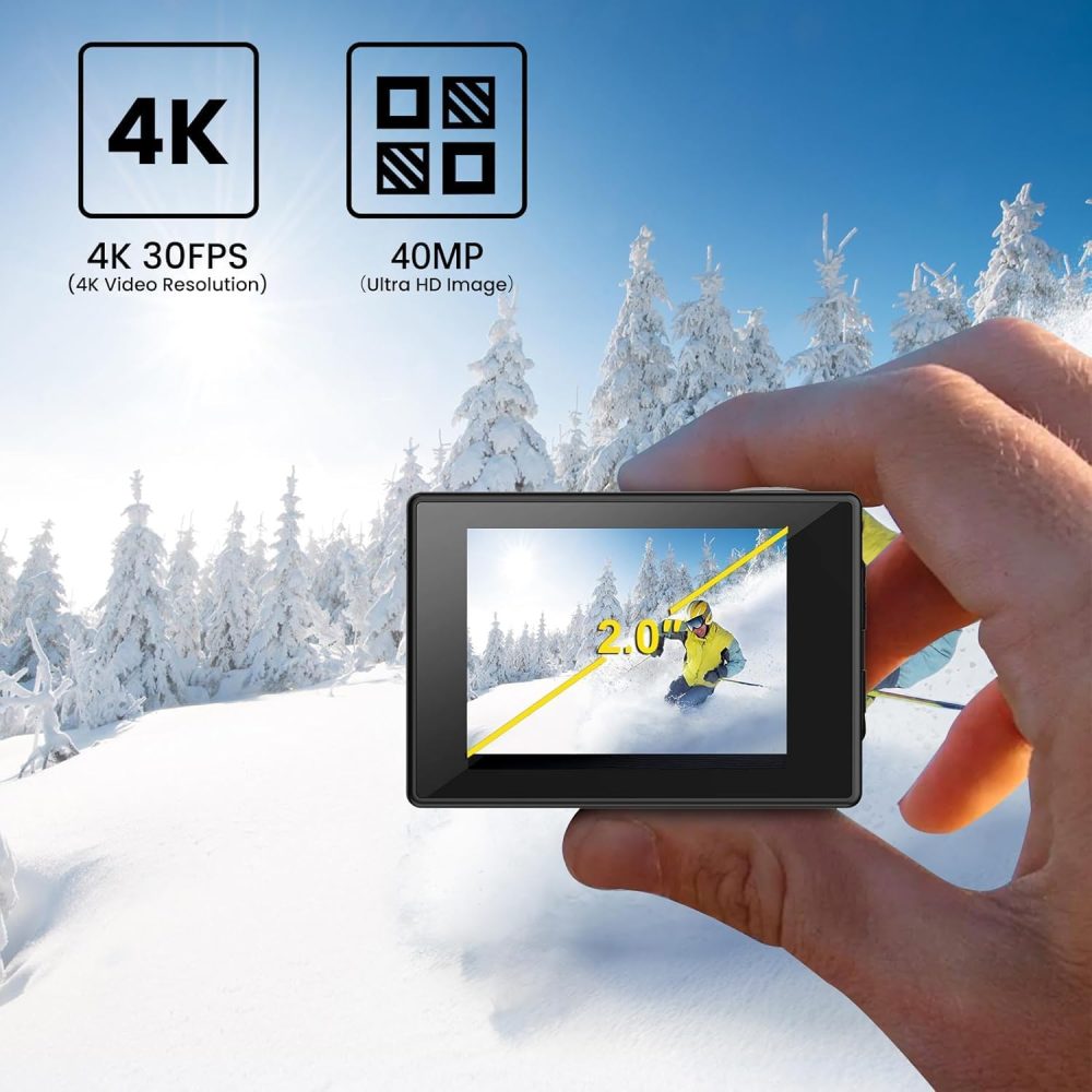 SJCAM SJ4000 Pro-Grade 4K Action Camera, 40MP 3-Axis EIS Stabilization Motorcycle Sport Camera, 170°FOV Waterproof Camera Underwater, 5X Zoom, Dual Batteries, 32G SD Card and Helmet Accessory Kit - Image 2